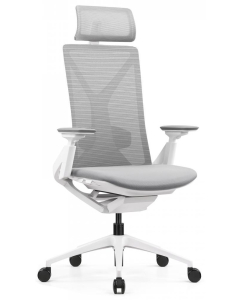 Aurora Seating - White & Grey Wishbone Ergonomic Italian Mesh Back Armchair with Headrest