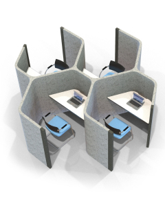 Acoustic Learning - End on End Hexagonal Quadruple Study Booths Including Desk (3 Height Options)