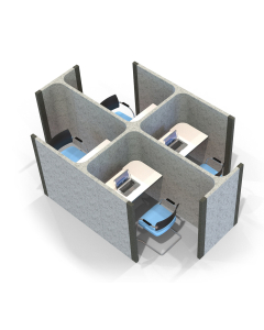 Acoustic Learning - End Open Side by Side Quadruple Study Booths Including Desks (3 Height Options)