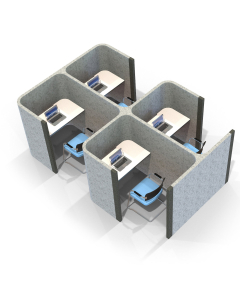 Acoustic Learning - Side Open Side by Side Quadruple Study Booths Including Desks (3 Height Options)